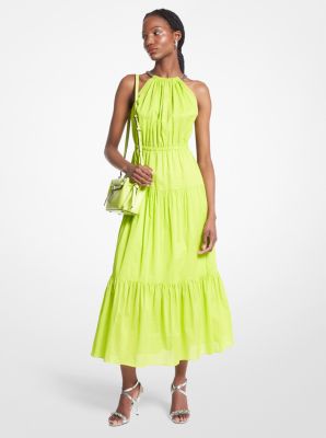 Yellow Belted Midi Dress With Green Accessories + link up - Style Splash