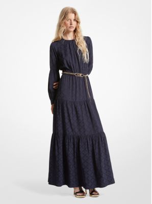 MK Empire Logo Jacquard Belted Dress - Blue - Michael Kors