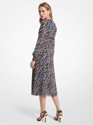 Michael kors printed hot sale belted midi dress