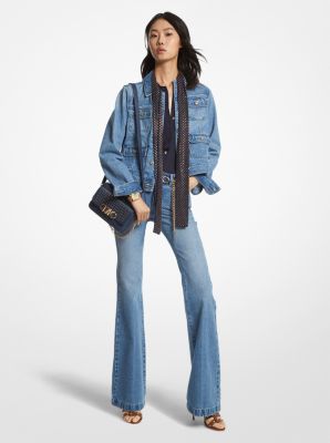 Denim Belted Flared Jeans image number 0