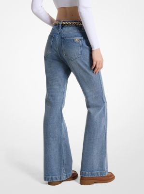 Denim Belted Flared Jeans