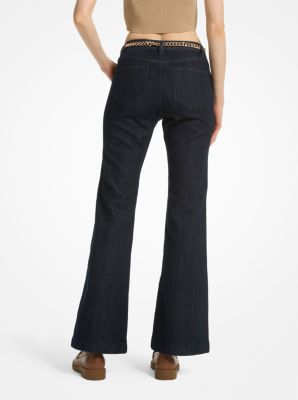 Stretch Denim Belted Flared Jeans