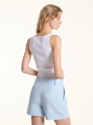 Pleated Linen Blend Shorts in PASTEL BLUE | Michael Kors