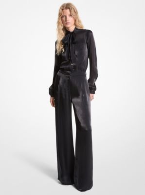 Metallic Crinkled Double Georgette Wide-Leg Trousers image number 0