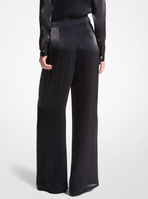 Metallic Crinkled Double Georgette Wide-Leg Trousers image number 1