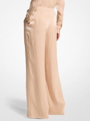 Metallic Crinkled Double Georgette Wide-Leg Trousers image number 1