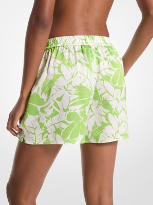 Shorts aus Satin mit Palmenmuster image number 1