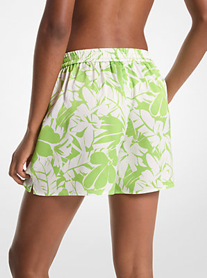 Palm Print Satin Shorts