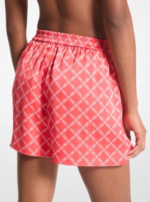 Shorts aus Satin mit Empire-Logomuster image number 1