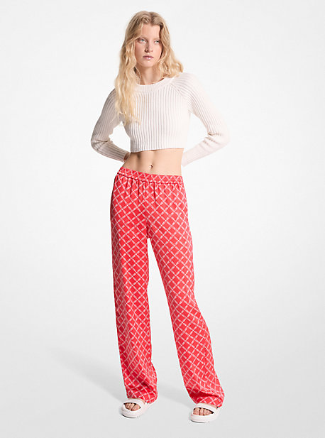 Shop Michael Kors Empire Logo Satin Pajama Pants In Pink