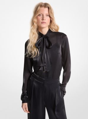 MK Schluppenbluse Aus Gecrinkeltem Georgette In Metallic-Optik - Schwarz