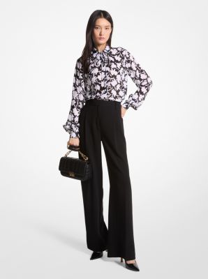 Shadow Floral Georgette Tie-Neck Blouse