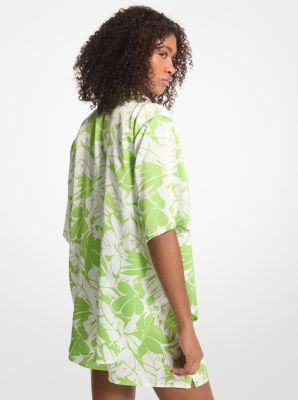 Palm Print Satin Cabana Shirt image number 1