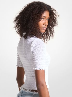 Shirred Georgette T-Shirt in WHITE | Michael Kors