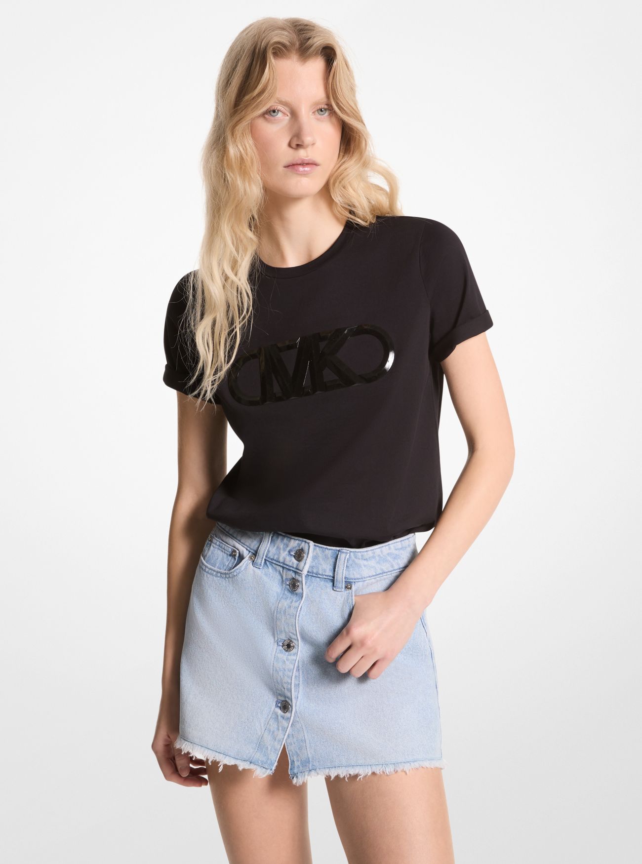 MK Empire Logo Organic Cotton Jersey T-Shirt - Black - Michael Kors