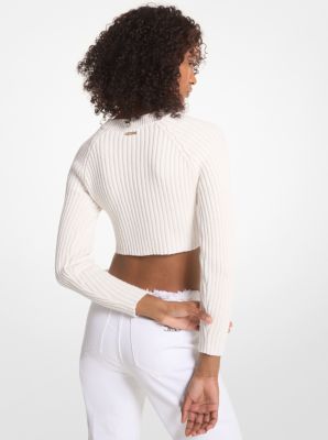 Michael by Michael Kors Black and White Logo Trim Crop Turtleneck