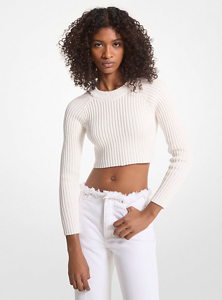 Michaelkors Ribbed Organic Cotton Cropped Sweater,WHITE