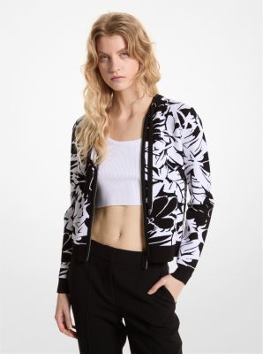 MICHAEL KORS◆ジップパーカー/S/レーヨン/MS460WHB8T Palm Jacquard Zip-Up Hoodie | Michael Kors [US]