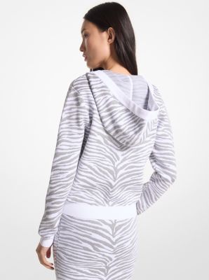 Metallic Zebra Jacquard Zip-Up Hoodie | Michael Kors