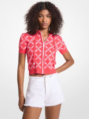 Sudadera de jacquard con logotipo imperio con capucha y manga corta in CORAL | Michael Kors