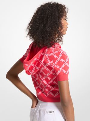 Sudadera de jacquard con logotipo imperio con capucha y manga corta in CORAL | Michael Kors
