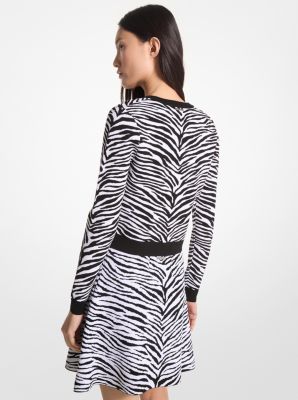 Pullover con motivo zebrato jacquard e zip image number 1