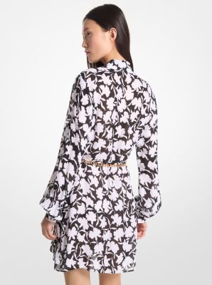 Robe mi-longue en crêpe georgette à motif floral image number 1