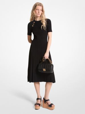 Ribbed Stretch Knit Button Midi Dress image number 0