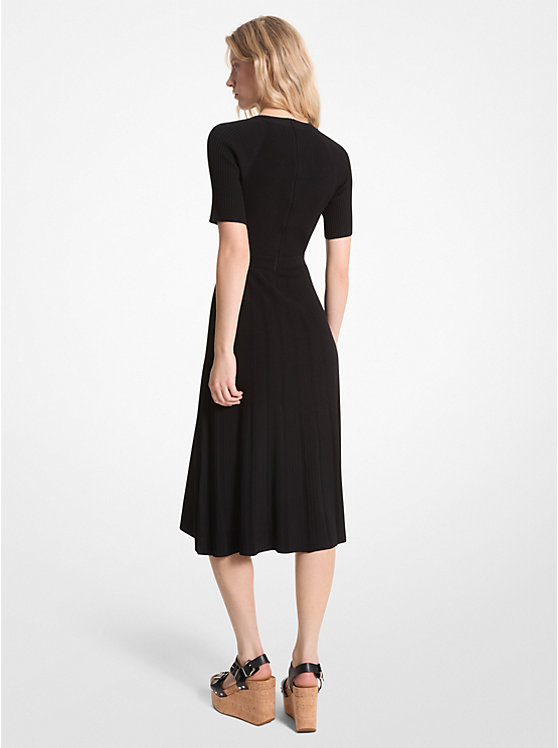 Ribbed Stretch Knit Button Midi Dress image number 1