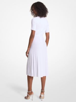 Midi-jurk van geribd stretchbreisel met knopen image number 1