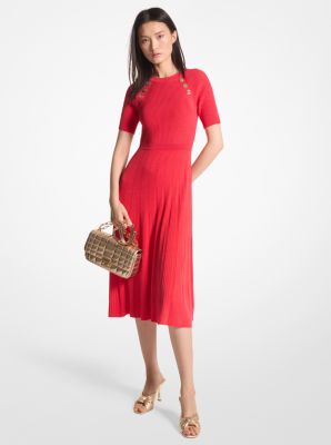 Ribbed Stretch Knit Button Midi Dress image number 0
