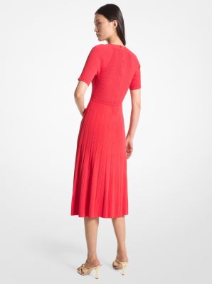 Midi-jurk van geribd stretchbreisel met knopen image number 1