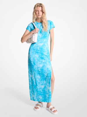 Maxi abito in cotone stretch con stampa tie-dye image number 0