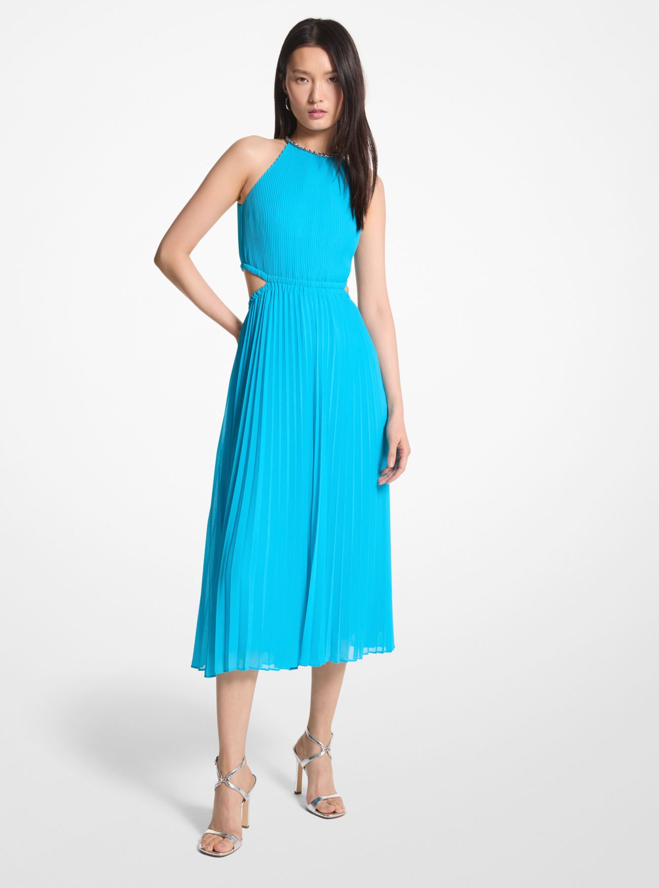 MK Embellished Georgette Cutout Dress - Blue - Michael Kors