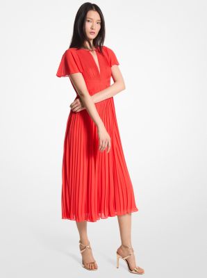 Vestido midi de georgette plisado