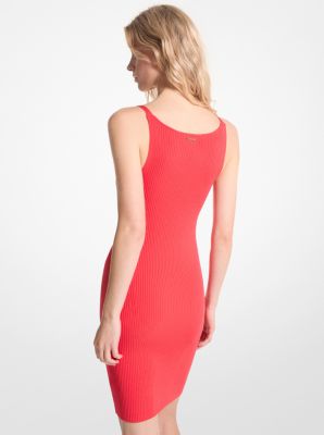 Ribbed Stretch Knit Tank Dress in CORAL | Michael Kors