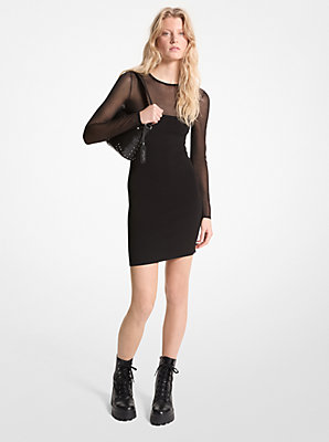 마이클 코어스 Michaelkors Sheer Viscose Blend Mini Dress,BLACK