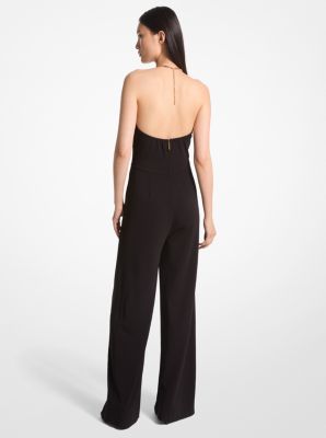 Embellished Stretch Matte Jersey Halter Jumpsuit