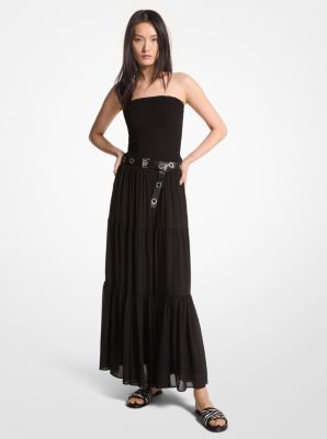 Gesmoktes, gestuftes Maxikleid aus Georgette image number 0