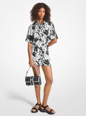 Palm Print Satin Romper image number 0