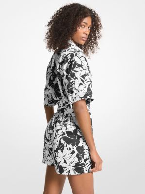 Palm Print Satin Romper