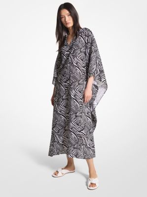 Robe caftan en linon de coton biologique à imprimé zèbre