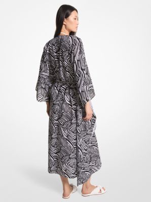 Robe caftan en linon de coton biologique à imprimé zèbre