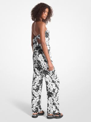 Palm Print Satin Tie-Back Jumpsuit image number 1