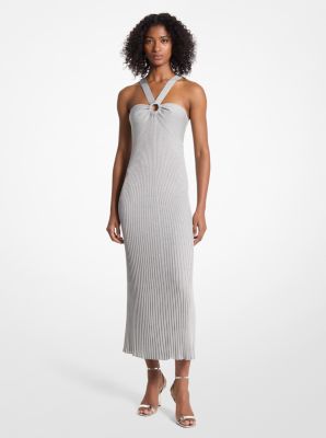 Metallic Knit Ring Halter Dress image number 0