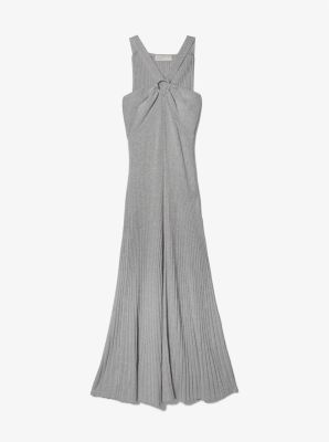 Michael Kors Metallic Knit Ring Halter Dress In Silver