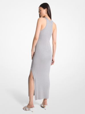 Midi-jurk van metallic breisel met stretch en uitsnijding image number 1