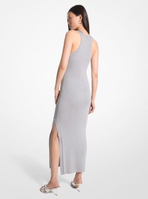 Metallic Stretch Knit Cutout Midi Dress