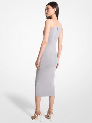 Geschlitztes Tanktopkleid aus Stretch-Strick in Metallic-Optik