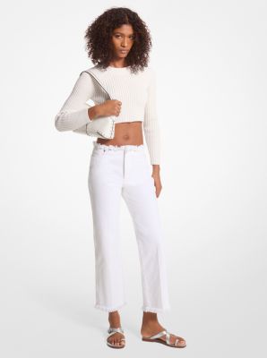 Michaelkors Frayed Denim Cropped Jeans,OPTIC WHITE